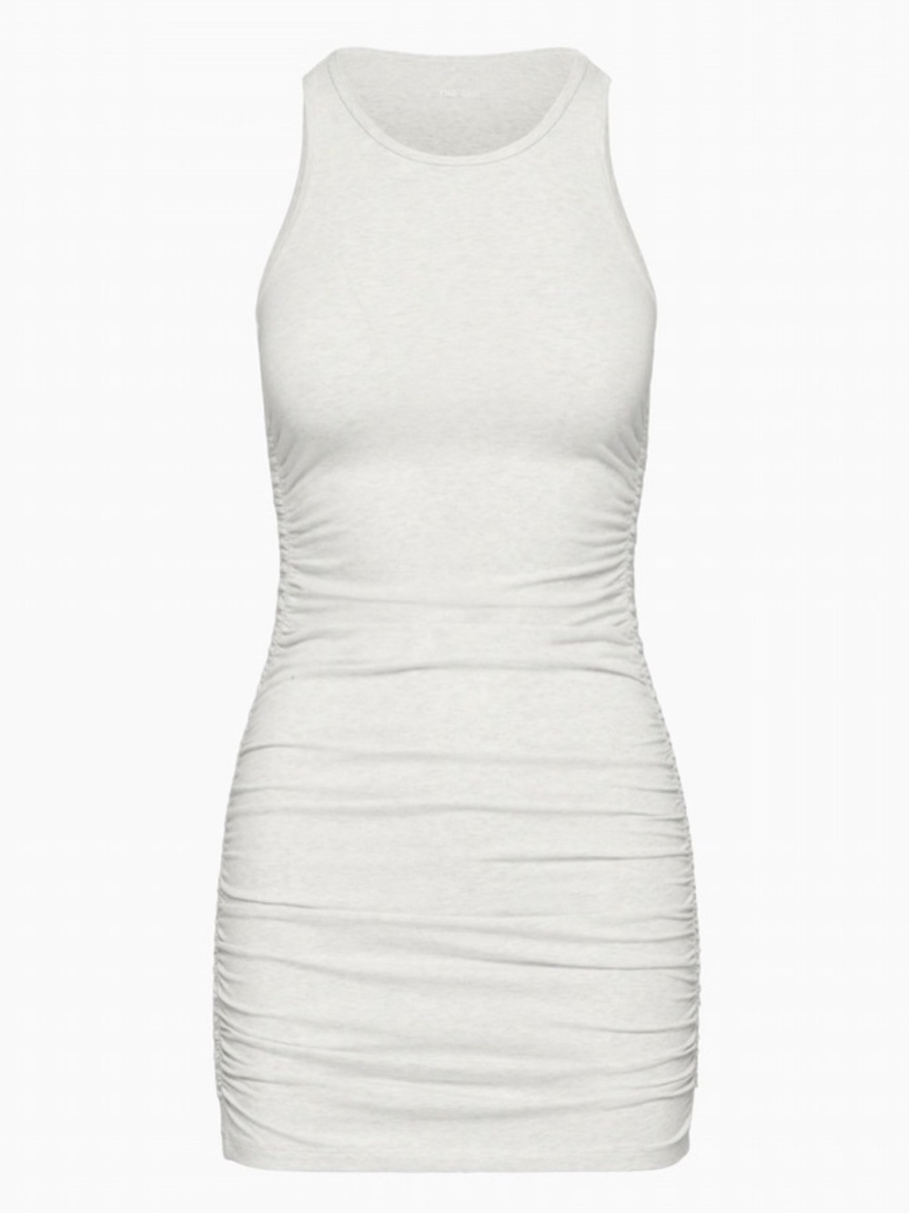 Aritzia TNA Chill Malibu Dress - Heather Chrome Grey Jersey Ruched Body-con Mini